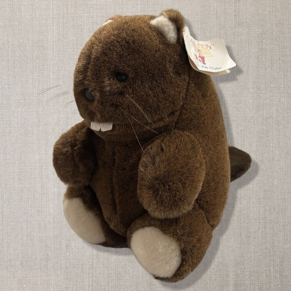 Vintage 1990s Caltoy Forest Poly Chums Beaver Plush 12” NWT Hoppers Look